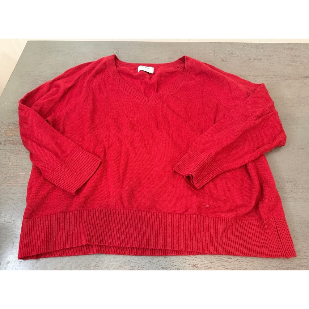 Old Navy SoSoft Red V-Neck Sweater Womens 2X Raglan Long Sleeve Cotton Blend